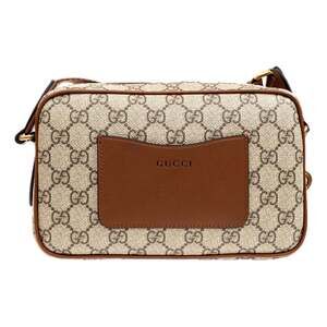 Gucci GG Supreme Canvas Brown Leather Camera Bag